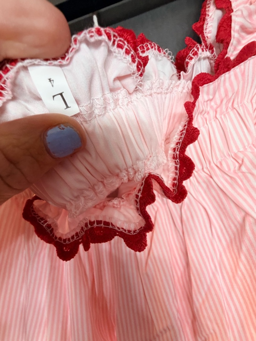 Pink Ruffle Two-Piece Pajama Set with Red Trim - Picture 4 of 4